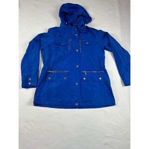 Michael Kors Blue Hooded Utility Jacket Womens M Rain Coat